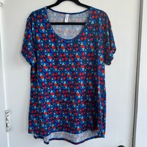 LulaRoe Geometric Blue and Red Women's Stretchy Top